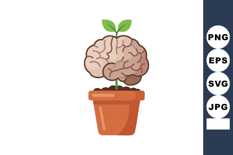 Brain plant growing in brown pot symbolizing mental growth a
