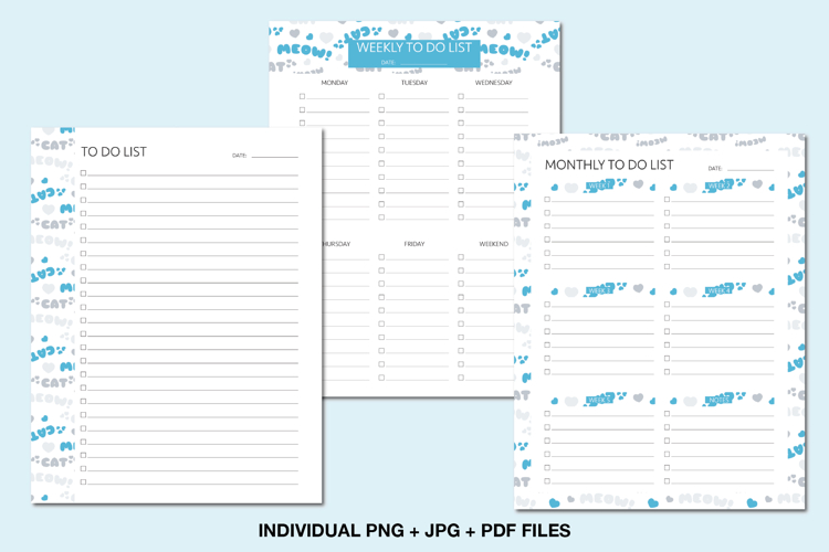 Cat themed to do list printable daily weekly monthly planner