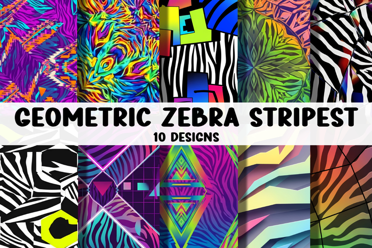 Colorful Zebra Paper Geometric Stripes Digital Paper