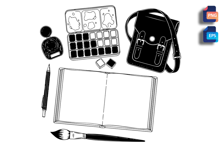 Vintage Artist Supplies Vector Silhouette