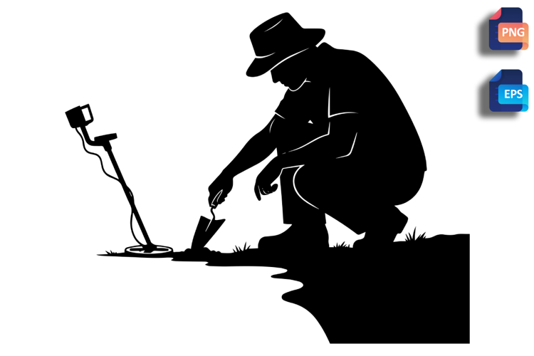 Metal Detecting Hobbyist Vector Silhouette
