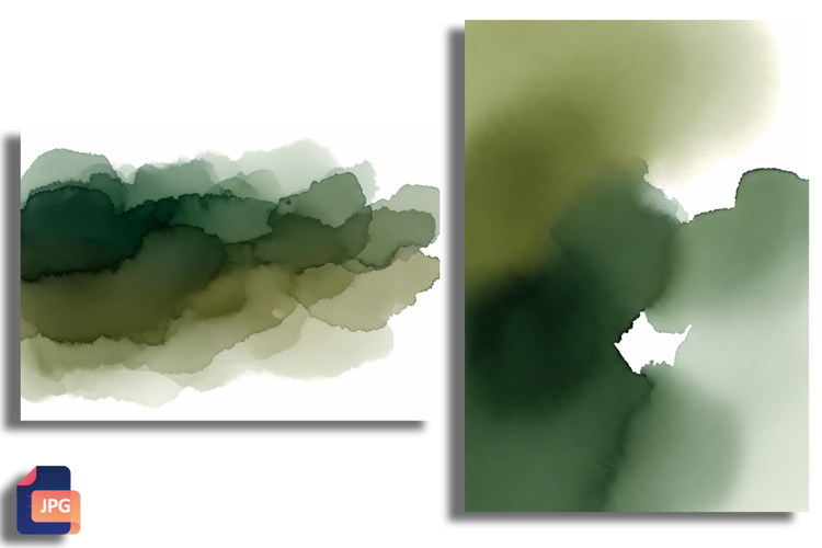 Abstract Watercolor Wash Background Deep Forest Green Sage