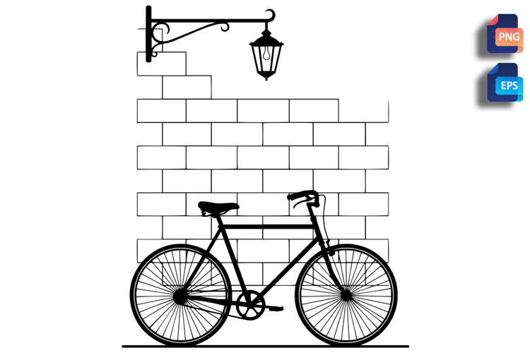 Vintage Bicycle and Streetlamp Vector Silhouette