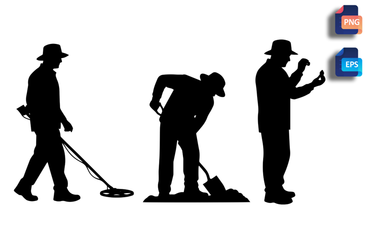 Metal Detecting Hobbyists Vector Silhouette