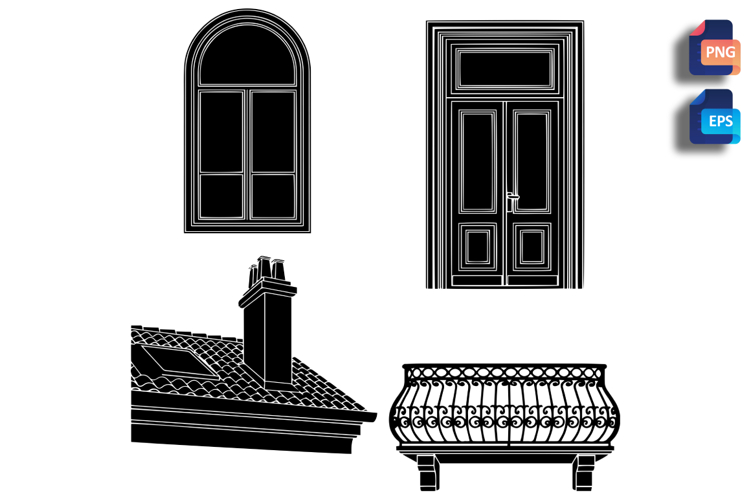 Vintage City Architectural Details Vector Silhouette