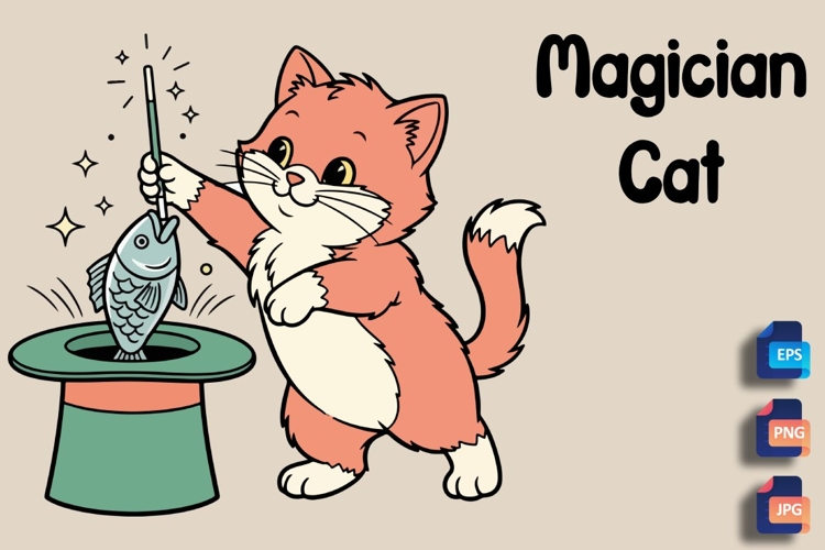 Magician Cat Pulling Fish from Hat - Feline Magic Show example image 1