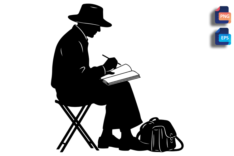 Plein Air Artist Sketching Vector Silhouette