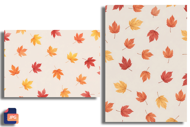 Watercolor Autumn Leaves Pattern Red Orange Yellow