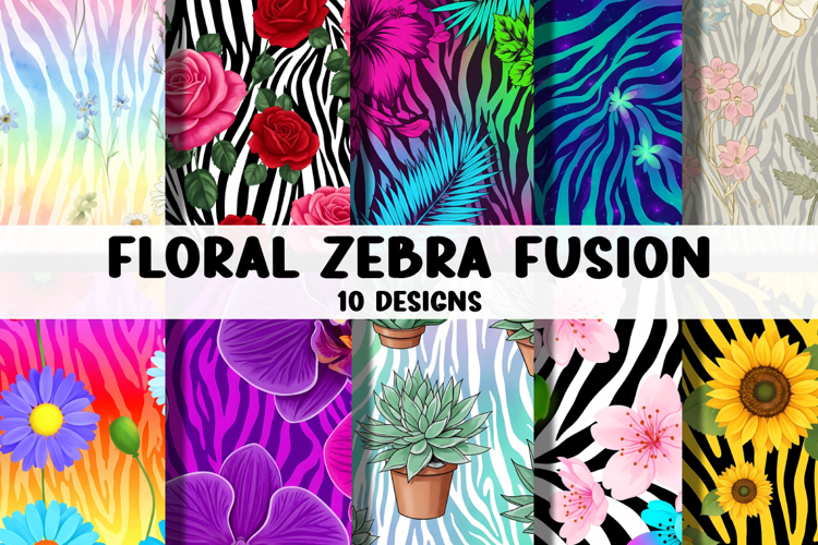 Colorful Zebra Paper Floral Fusion Digital Paper
