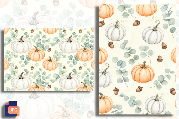 Watercolor Pumpkin Pattern Pale Orange White