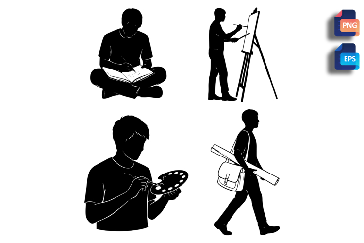 Artist Character Poses Vector Silhouette
