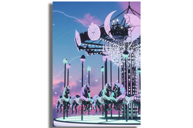 Pastel Goth Haunted Carousel with Skeletal Horses