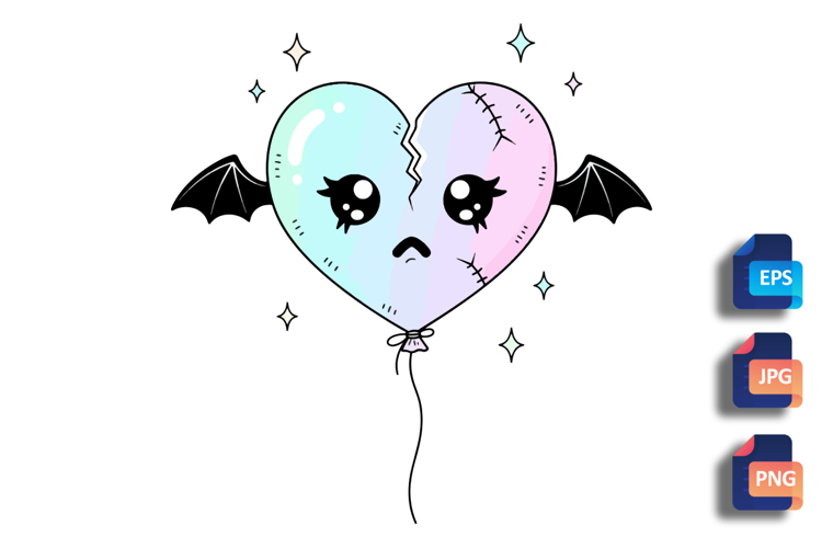 Pastel Goth Broken Heart Balloon - Cute & Spooky