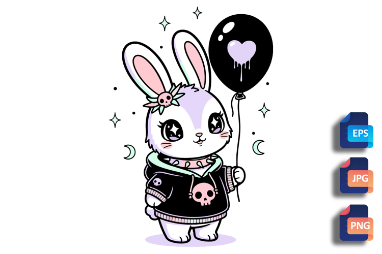 Gothic Bunny with Balloon - Cute Pastel Goth