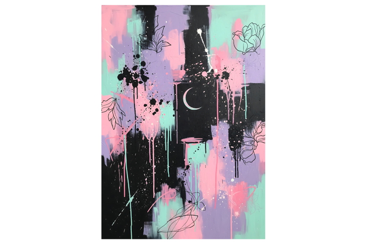 Abstract Pastel Grunge Moon and Flowers example image 1