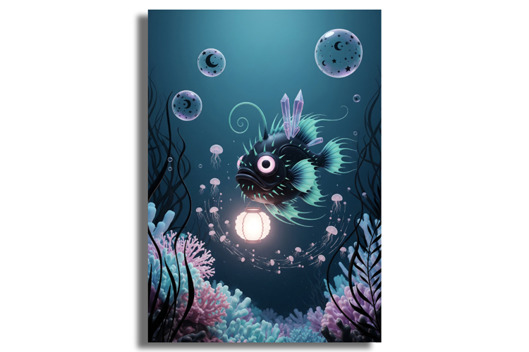 Deep Sea Fantasy Fish with Lantern and Crystals example image 1