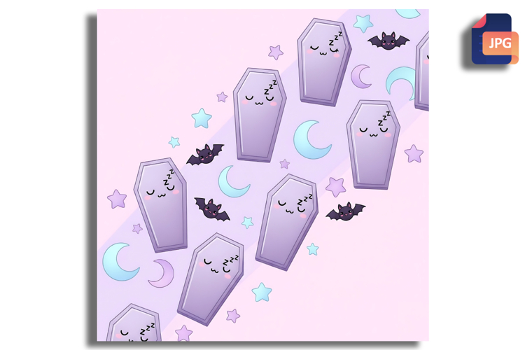 Pastel Goth Sleeping Coffins Background - Spooky Cute Patter