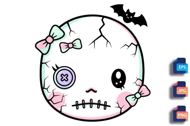 Pastel Goth Voodoo Doll Head - Cute & Spooky