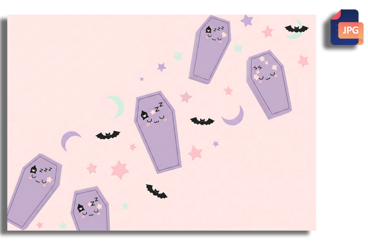 Pastel Goth Sleeping Coffins Background - Spooky Cute Patter