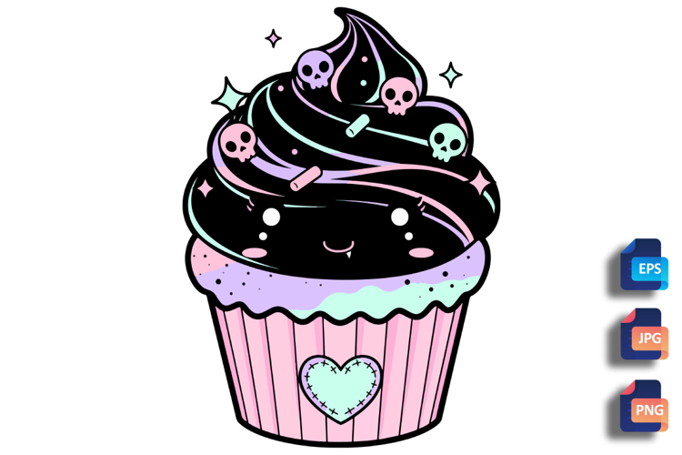 Pastel Goth Cupcake - Kawaii Spooky Treat