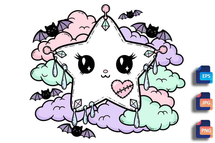 Pastel Goth Star Character - Spooky Cute Cloud Sky