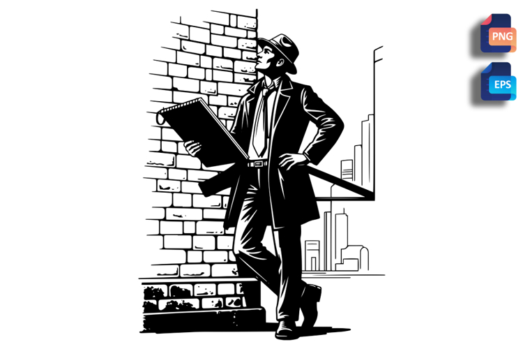 Vintage Urban Sketcher Vector Silhouette