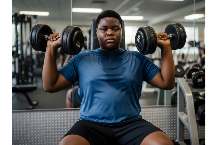 Black Teen Dumbbell Shoulder Press - Gym Empowerment
