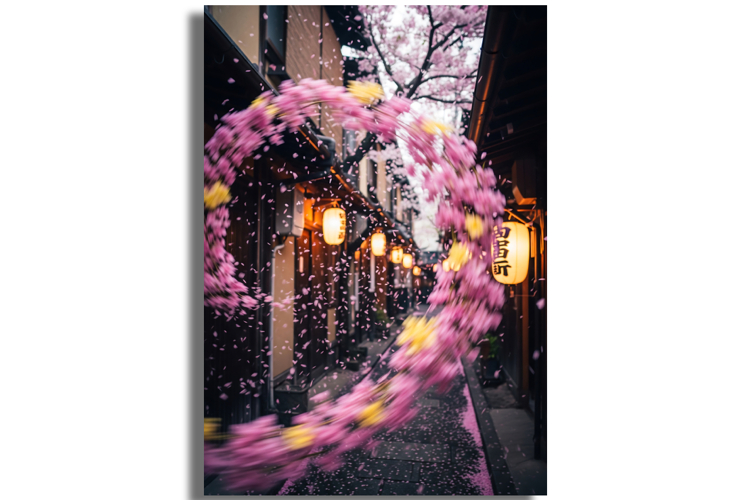 Dynamic Cherry Blossom Petal Swirl in Japanese Alley example image 1