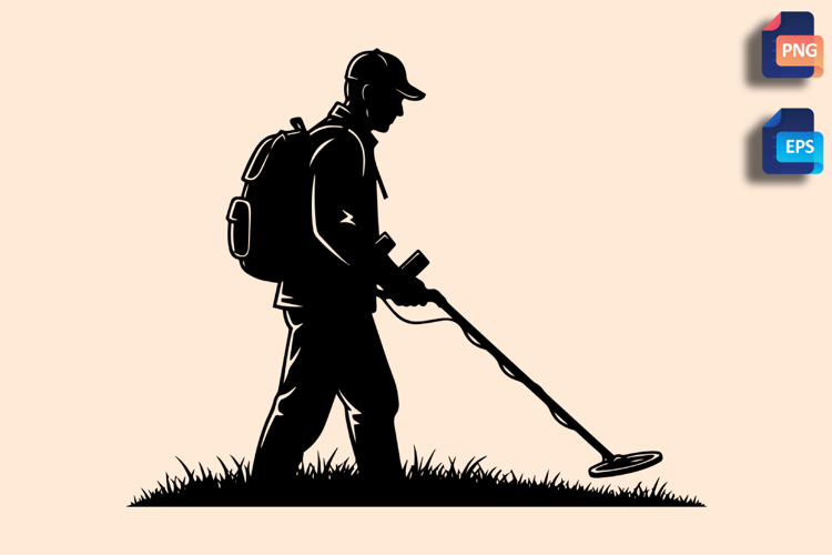 Vintage Metal Detectorist Vector Silhouette