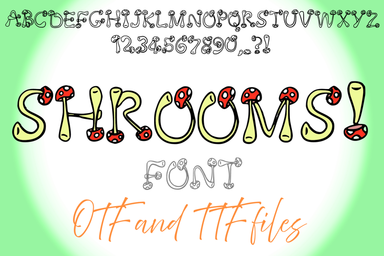 Mushroom Toadstool Font Typeface Lettering ABC Nature OTF