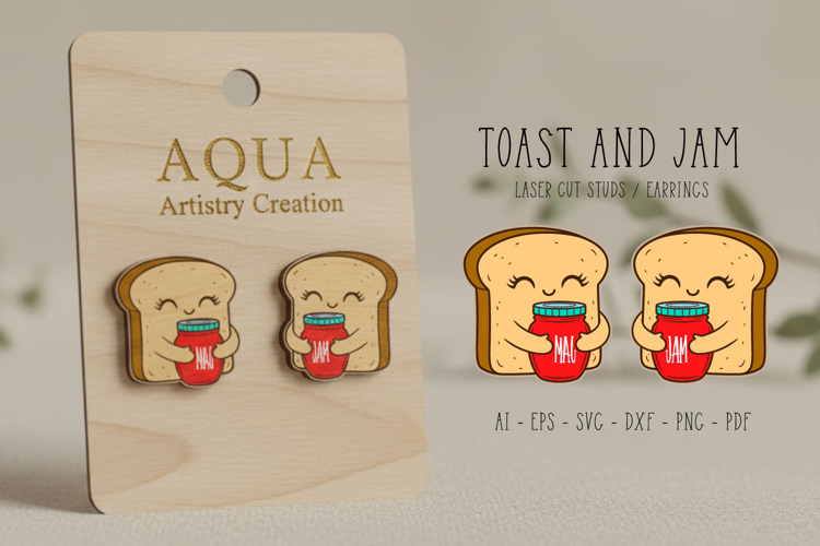 Whimsical TOAST & JAM Studs, Earring, Laser Cut SVG Template