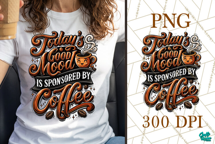 Good Mood Sponsored By Coffee Colorful PNG example image 1