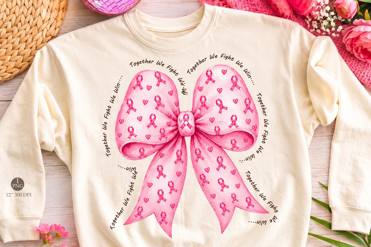 Together We Fight We Win Bow Coquette Png,Breast Cancer