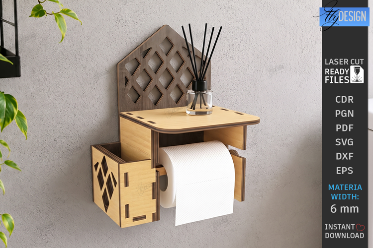 Wooden Toilet Paper Holder Laser Cut | Wall Storage | Home