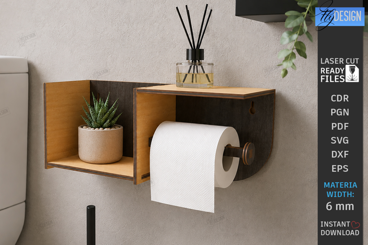 Wooden Toilet Paper Holder Laser Cut | Wall Storage | Home