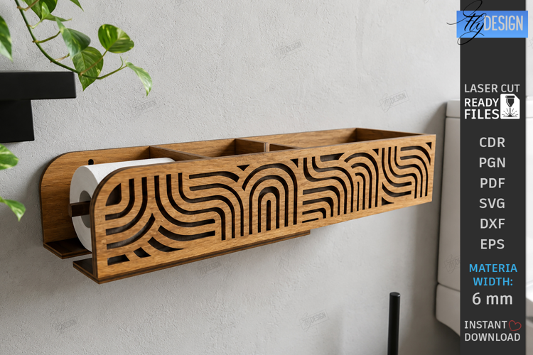 Wooden Toilet Paper Holder Laser Cut | Wall Storage | Home