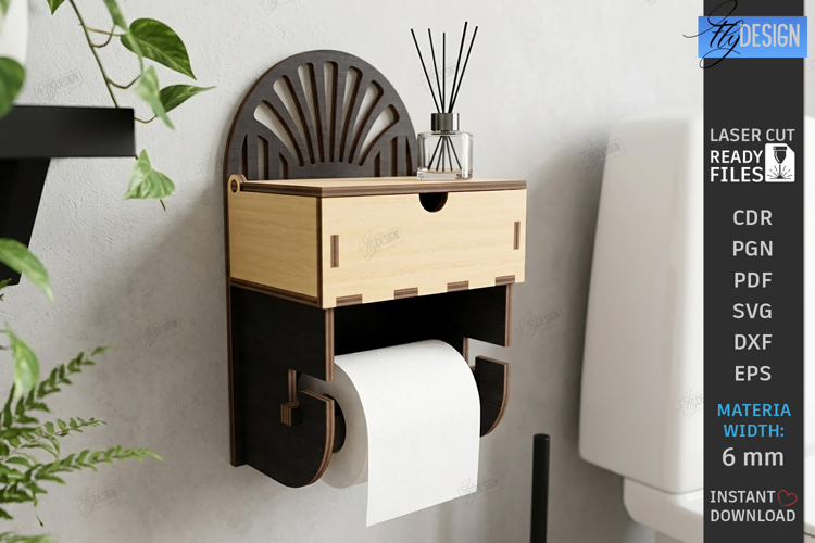 Wooden Toilet Paper Holder Laser Cut | Wall Storage | Home