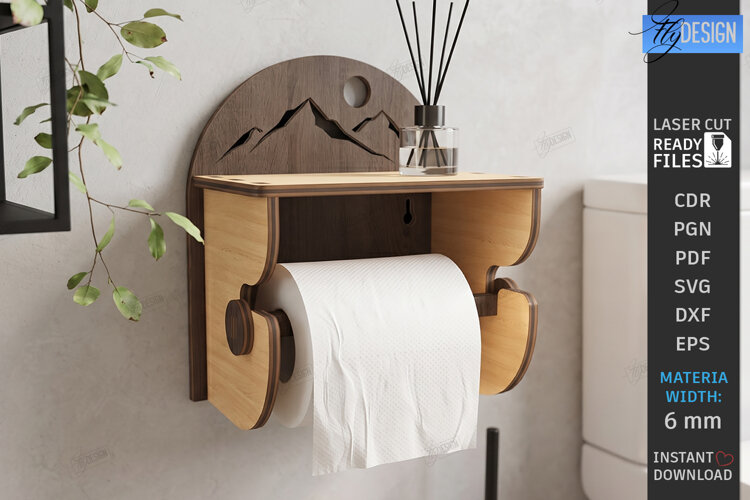 Wooden Toilet Paper Holder Laser Cut | Wall Storage | Home example image 1