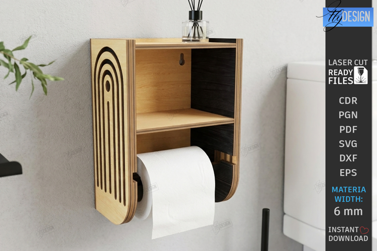 Wooden Toilet Paper Holder Laser Cut | Wall Storage | Home