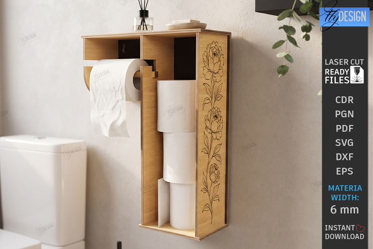 Wooden Toilet Paper Holder Laser Cut | Wall Storage | Home