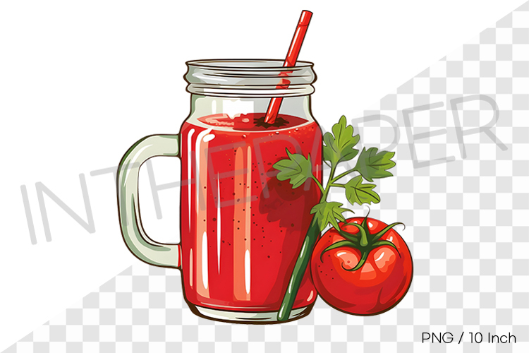 Tomato smoothie in glass jar PNG fruit cartoon summer illust