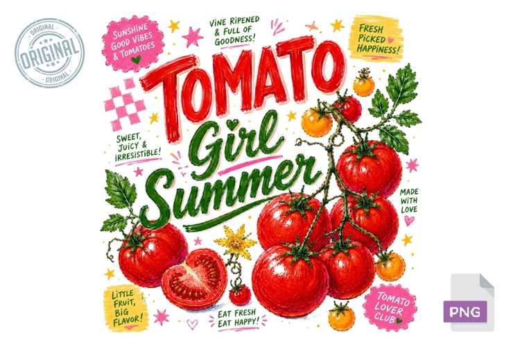 Tomato Girl Summer Retro Tomato Sublimation PNG Design