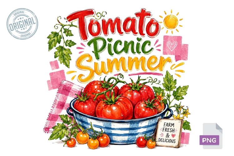 Tomato Picnic Summer Retro Sublimation PNG Design