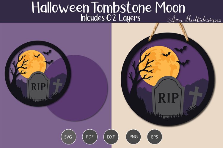 Tombstone Moon Laser cut SVG example image 1