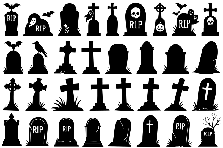 Tombstone Silhouettes SVG PNG Bundle: 34 Halloween Designs