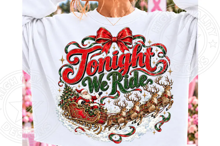 Tonight We Ride Christmas PNG, Santa Sleigh Reindeer Vintage