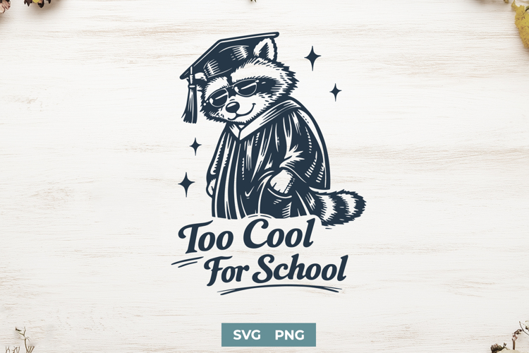 Too Cool For School SVG - Funny Graduation Raccoon PNG