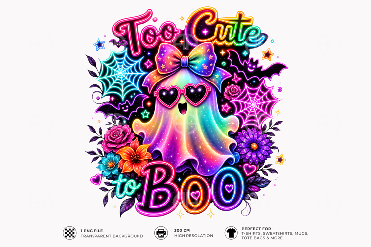 Too Cute To Boo Ghost Halloween Sublimation T-Shirt Design