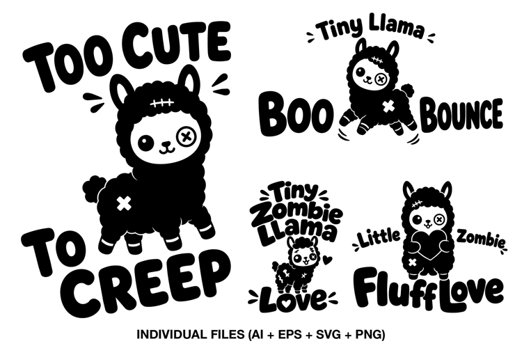 Zombie Llama Halloween SVG 4 Cute Kids Shirt Designs