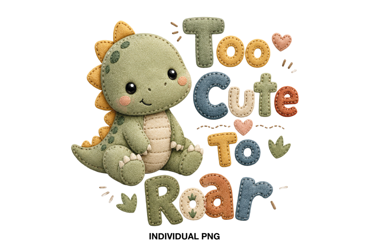 Too Cute To Roar Dinosaur PNG for Kids Shirts